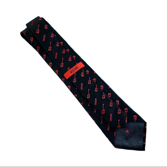 Moschino Mens Black & Red Guitar Designer Silk Tie - Picture 4 of 6